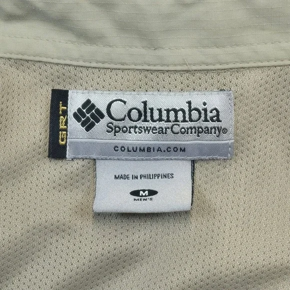 Columbia Men's M Button Up Long Sleeve Fishing Shirt Casual Work Outdoors Beige - Picture 6 of 9